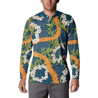 Aloha Festive Hawaii Button Sweatshirt Mokihana - Maile and Ilima on Navy Blue - Polynesian Pride