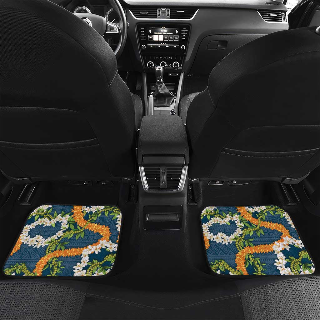 Aloha Festive Hawaii Car Mats Mokihana - Maile and Ilima on Navy Blue - Polynesian Pride