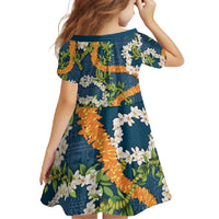 Aloha Festive Hawaii Family Matching Short Sleeve Bodycon Dress and Hawaiian Shirt Mokihana - Maile and Ilima on Navy Blue - Polynesian Pride