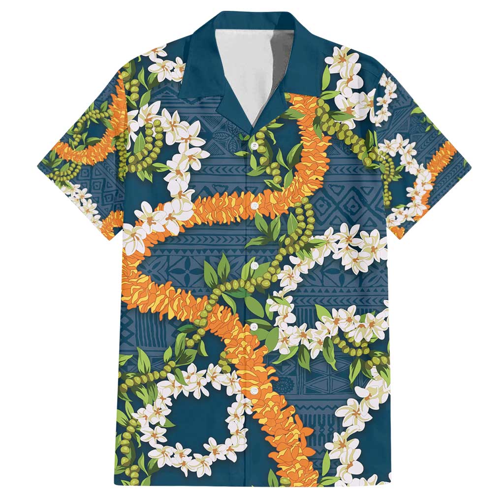 Aloha Festive Hawaii Family Matching Summer Maxi Dress and Hawaiian Shirt Mokihana - Maile and Ilima on Navy Blue - Polynesian Pride