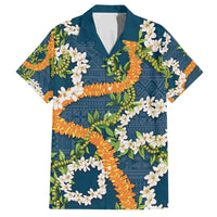 Aloha Festive Hawaii Family Matching Summer Maxi Dress and Hawaiian Shirt Mokihana - Maile and Ilima on Navy Blue - Polynesian Pride