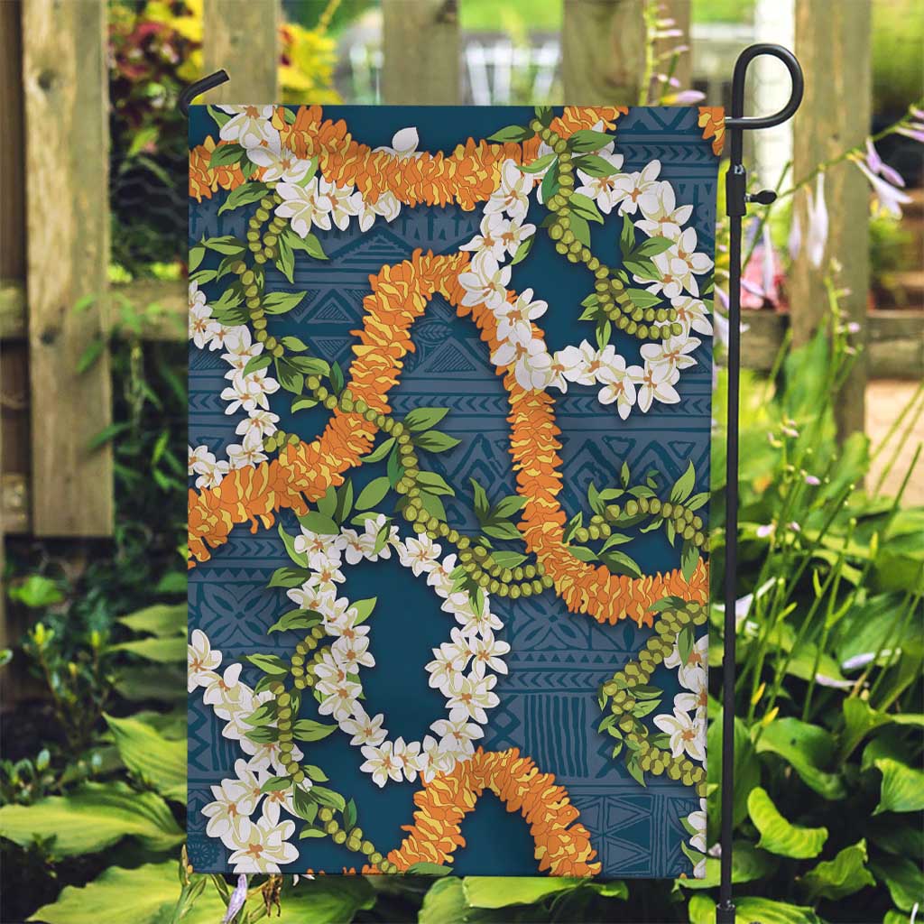 Aloha Festive Hawaii Garden Flag Mokihana - Maile and Ilima on Navy Blue - Polynesian Pride