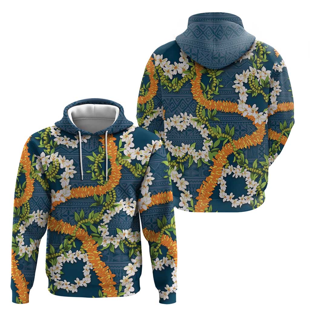 Aloha Festive Hawaii Hoodie Mokihana - Maile and Ilima on Navy Blue - Polynesian Pride