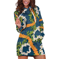 Aloha Festive Hawaii Hoodie Dress Mokihana - Maile and Ilima on Navy Blue - Polynesian Pride