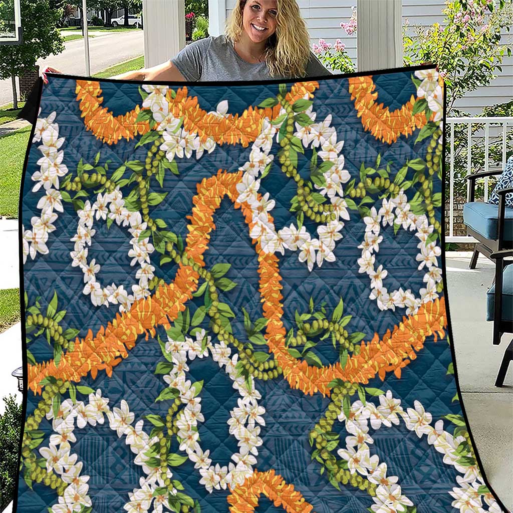 Aloha Festive Hawaii Quilt Mokihana - Maile and Ilima on Navy Blue - Polynesian Pride