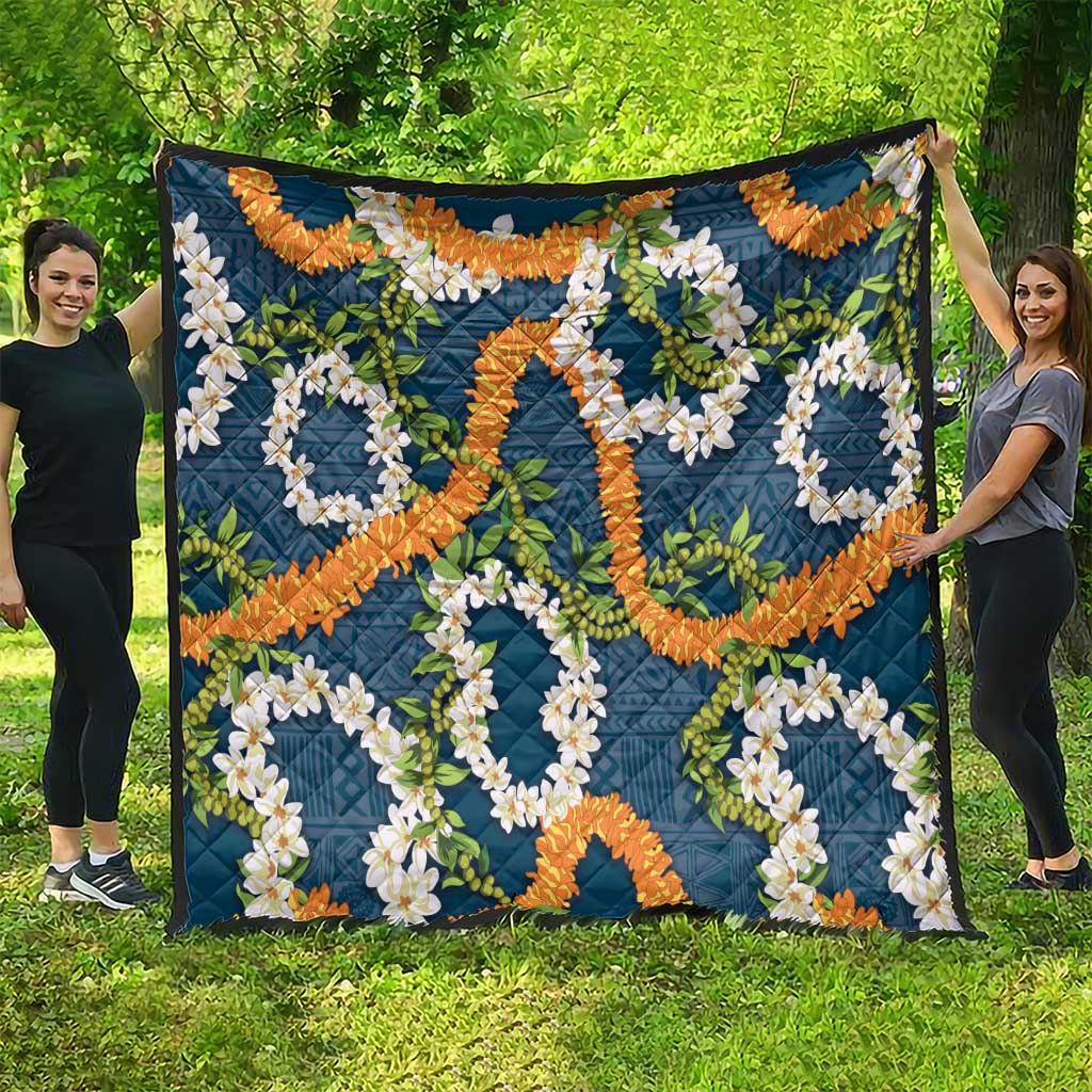 Aloha Festive Hawaii Quilt Mokihana - Maile and Ilima on Navy Blue - Polynesian Pride