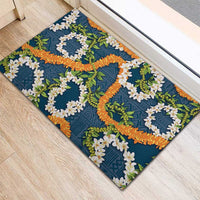 Aloha Festive Hawaii Rubber Doormat Mokihana - Maile and Ilima on Navy Blue - Polynesian Pride