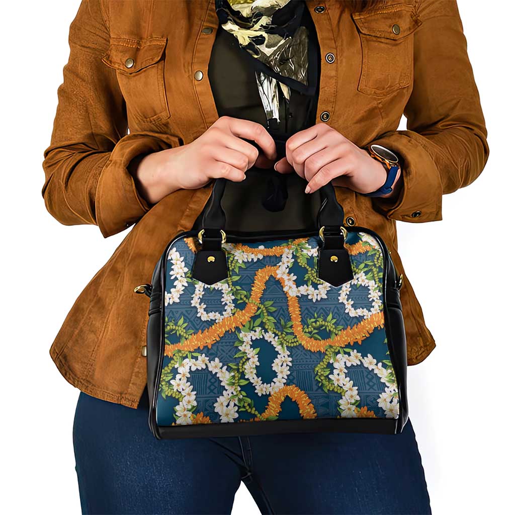 Aloha Festive Hawaii Shoulder Handbag Mokihana - Maile and Ilima on Navy Blue - Polynesian Pride