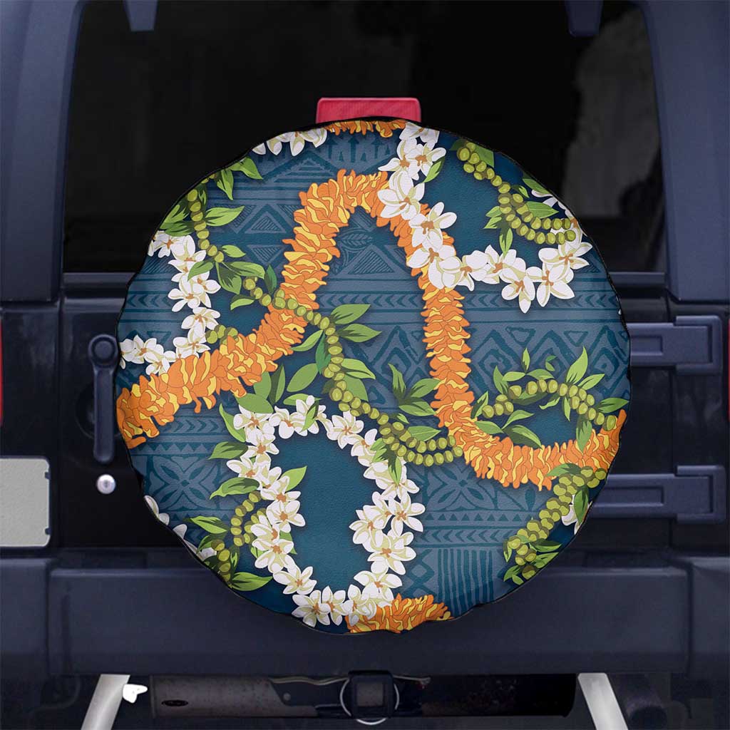 Aloha Festive Hawaii Spare Tire Cover Mokihana - Maile and Ilima on Navy Blue - Polynesian Pride