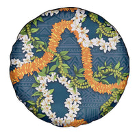 Aloha Festive Hawaii Spare Tire Cover Mokihana - Maile and Ilima on Navy Blue - Polynesian Pride
