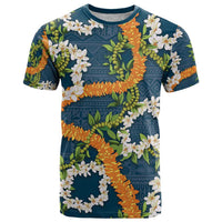 Aloha Festive Hawaii T Shirt Mokihana - Maile and Ilima on Navy Blue - Polynesian Pride