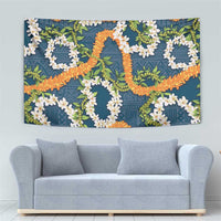 Aloha Festive Hawaii Tapestry Mokihana - Maile and Ilima on Navy Blue - Polynesian Pride