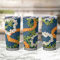 Aloha Festive Hawaii Tumbler Cup Mokihana - Maile and Ilima on Navy Blue - Polynesian Pride