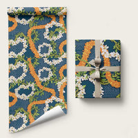 Aloha Festive Hawaii Wrapping Paper Mokihana - Maile and Ilima on Navy Blue LT7 58" × 23" Navy Blue - Polynesian Pride