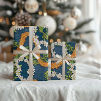 Aloha Festive Hawaii Wrapping Paper Mokihana - Maile and Ilima on Navy Blue LT7 - Polynesian Pride