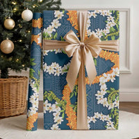 Aloha Festive Hawaii Wrapping Paper Mokihana - Maile and Ilima on Navy Blue LT7 - Polynesian Pride