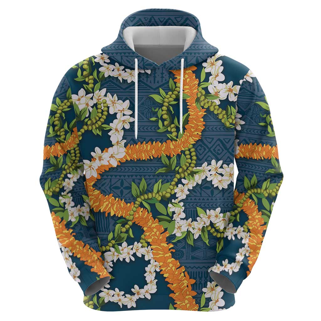 Aloha Festive Hawaii Zip Hoodie Mokihana - Maile and Ilima on Navy Blue - Polynesian Pride