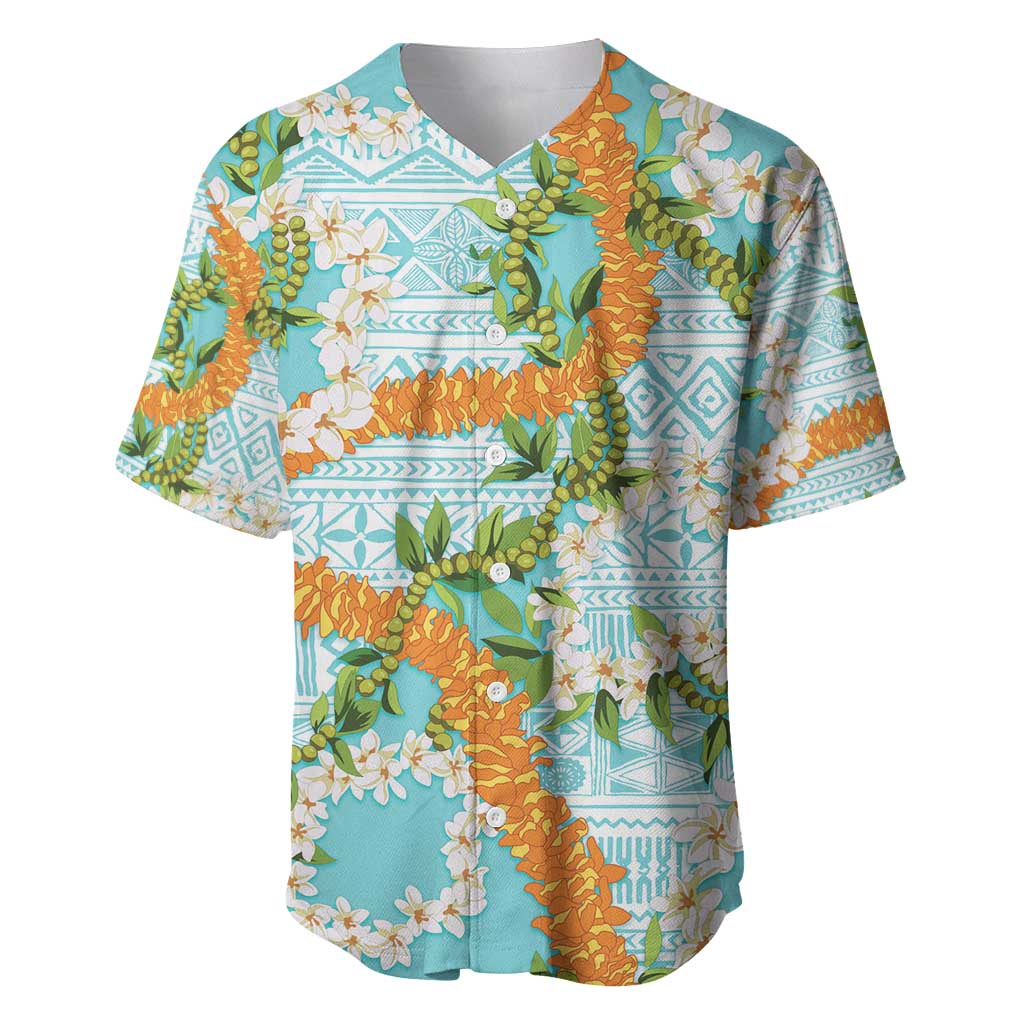 Aloha Festive Hawaii Baseball Jersey Mokihana - Maile and Ilima on Turquoise - Polynesian Pride