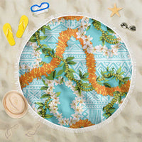 Aloha Festive Hawaii Beach Blanket Mokihana - Maile and Ilima on Turquoise - Polynesian Pride