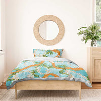 Aloha Festive Hawaii Bedding Set Mokihana - Maile and Ilima on Turquoise - Polynesian Pride