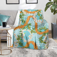 Aloha Festive Hawaii Blanket Mokihana - Maile and Ilima on Turquoise - Polynesian Pride