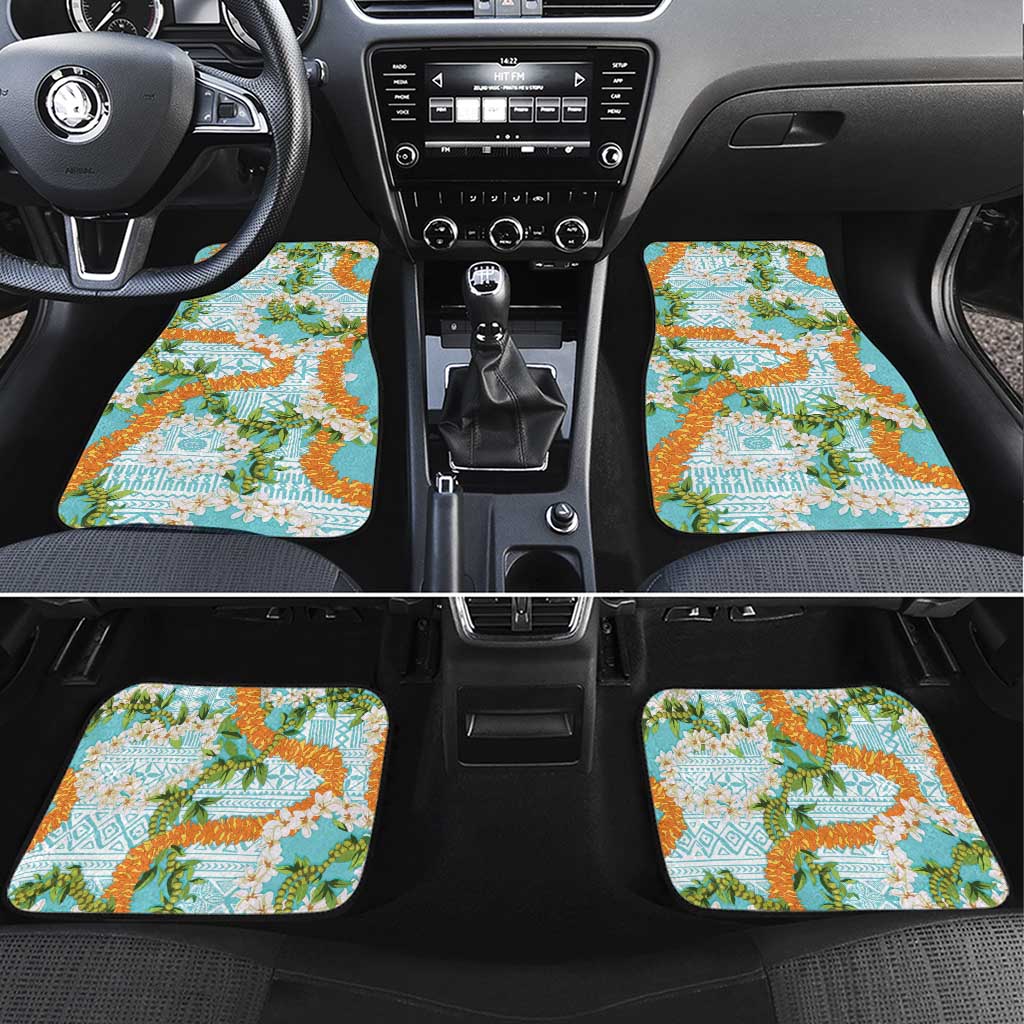 Aloha Festive Hawaii Car Mats Mokihana - Maile and Ilima on Turquoise - Polynesian Pride