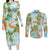 Aloha Festive Hawaii Couples Matching Long Sleeve Bodycon Dress and Long Sleeve Button Shirt Mokihana - Maile and Ilima on Turquoise - Polynesian Pride