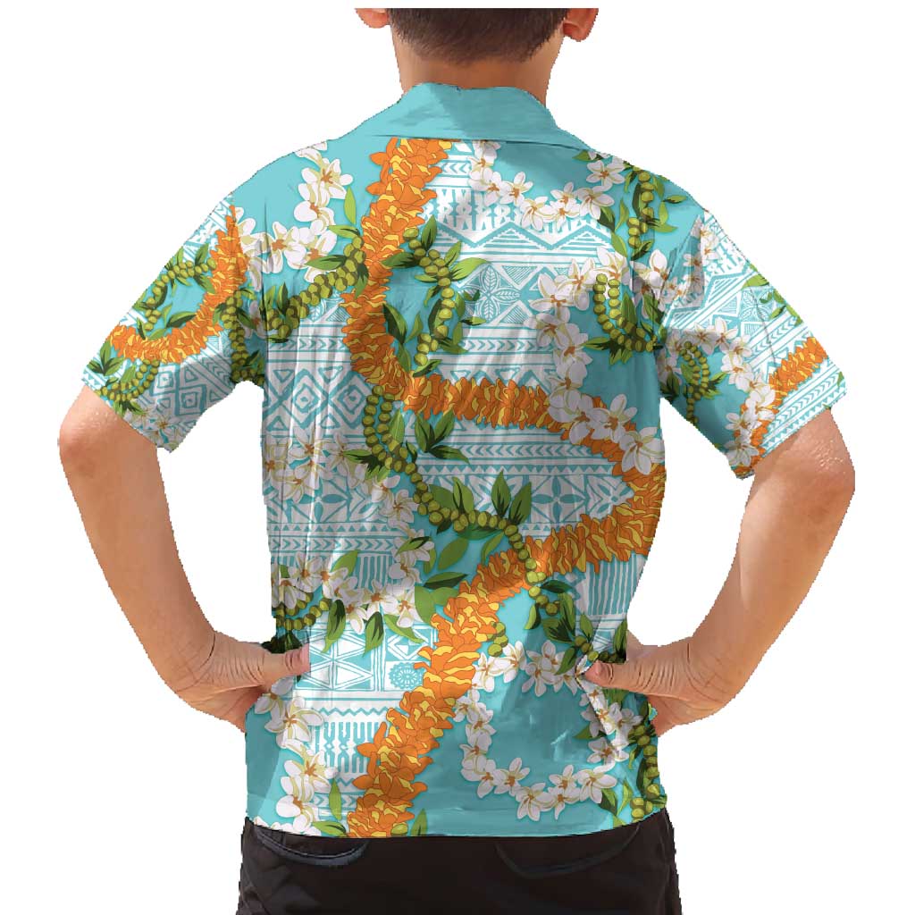 Aloha Festive Hawaii Family Matching Mermaid Dress and Hawaiian Shirt Mokihana - Maile and Ilima on Turquoise - Polynesian Pride