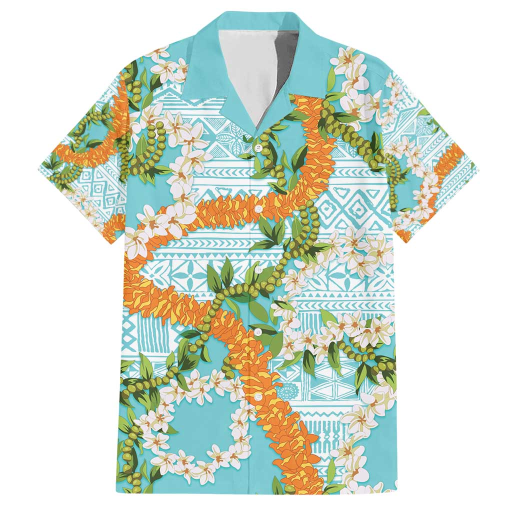 Aloha Festive Hawaii Family Matching Short Sleeve Bodycon Dress and Hawaiian Shirt Mokihana - Maile and Ilima on Turquoise - Polynesian Pride
