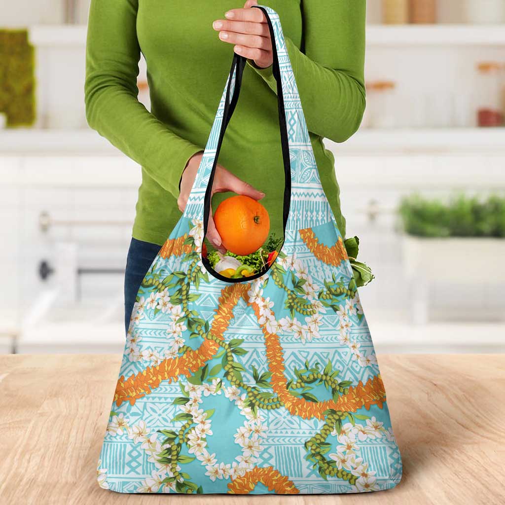 Aloha Festive Hawaii Grocery Bag Mokihana - Maile and Ilima on Turquoise - Polynesian Pride