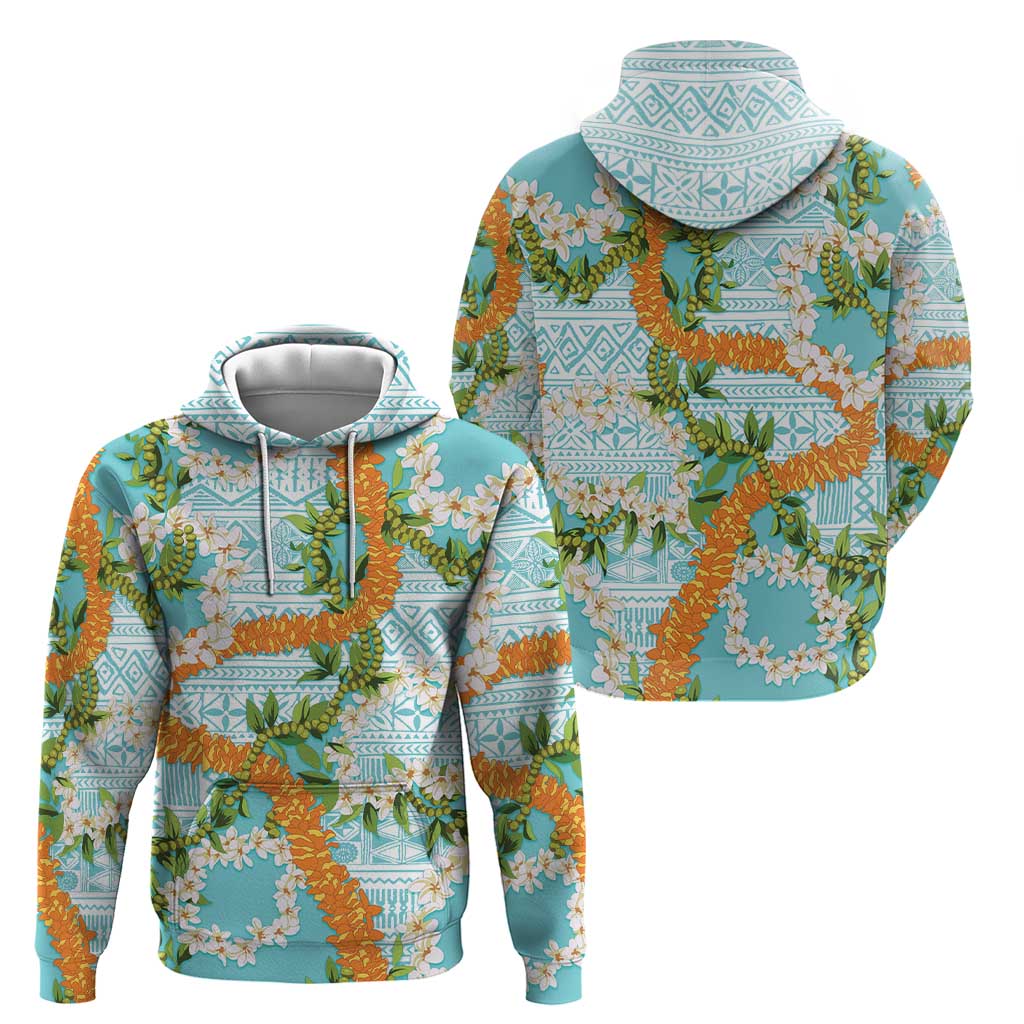 Aloha Festive Hawaii Hoodie Mokihana - Maile and Ilima on Turquoise - Polynesian Pride