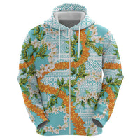 Aloha Festive Hawaii Hoodie Mokihana - Maile and Ilima on Turquoise - Polynesian Pride