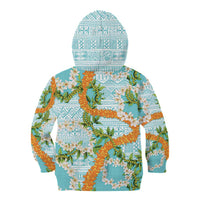 Aloha Festive Hawaii Kid Hoodie Mokihana - Maile and Ilima on Turquoise - Polynesian Pride
