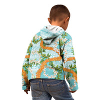 Aloha Festive Hawaii Kid Hoodie Mokihana - Maile and Ilima on Turquoise - Polynesian Pride