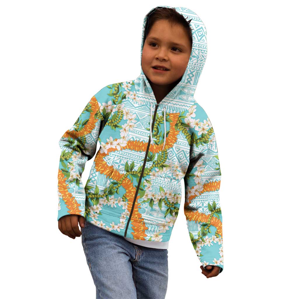 Aloha Festive Hawaii Kid Hoodie Mokihana - Maile and Ilima on Turquoise - Polynesian Pride