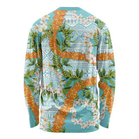 Aloha Festive Hawaii Long Sleeve Shirt Mokihana - Maile and Ilima on Turquoise - Polynesian Pride