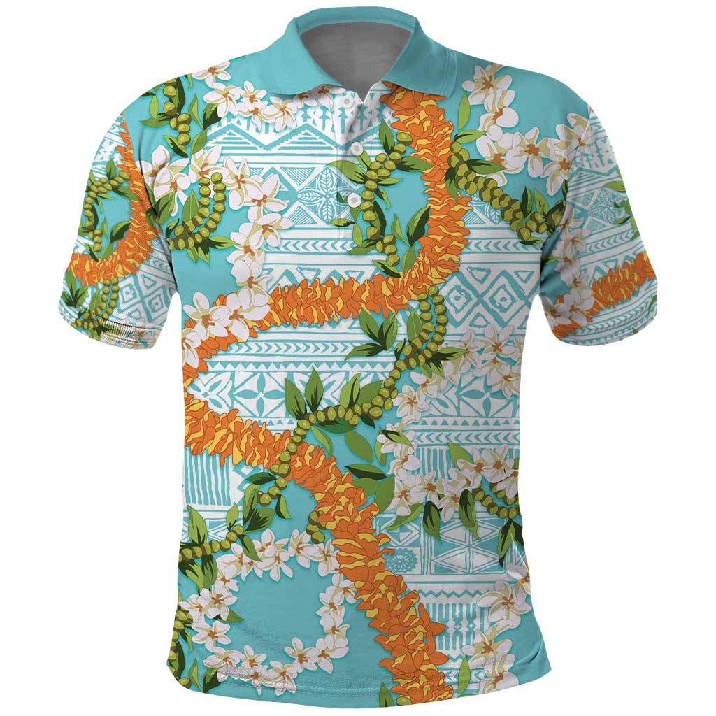 Aloha Festive Hawaii Polo Shirt Mokihana - Maile and Ilima on Turquoise - Polynesian Pride