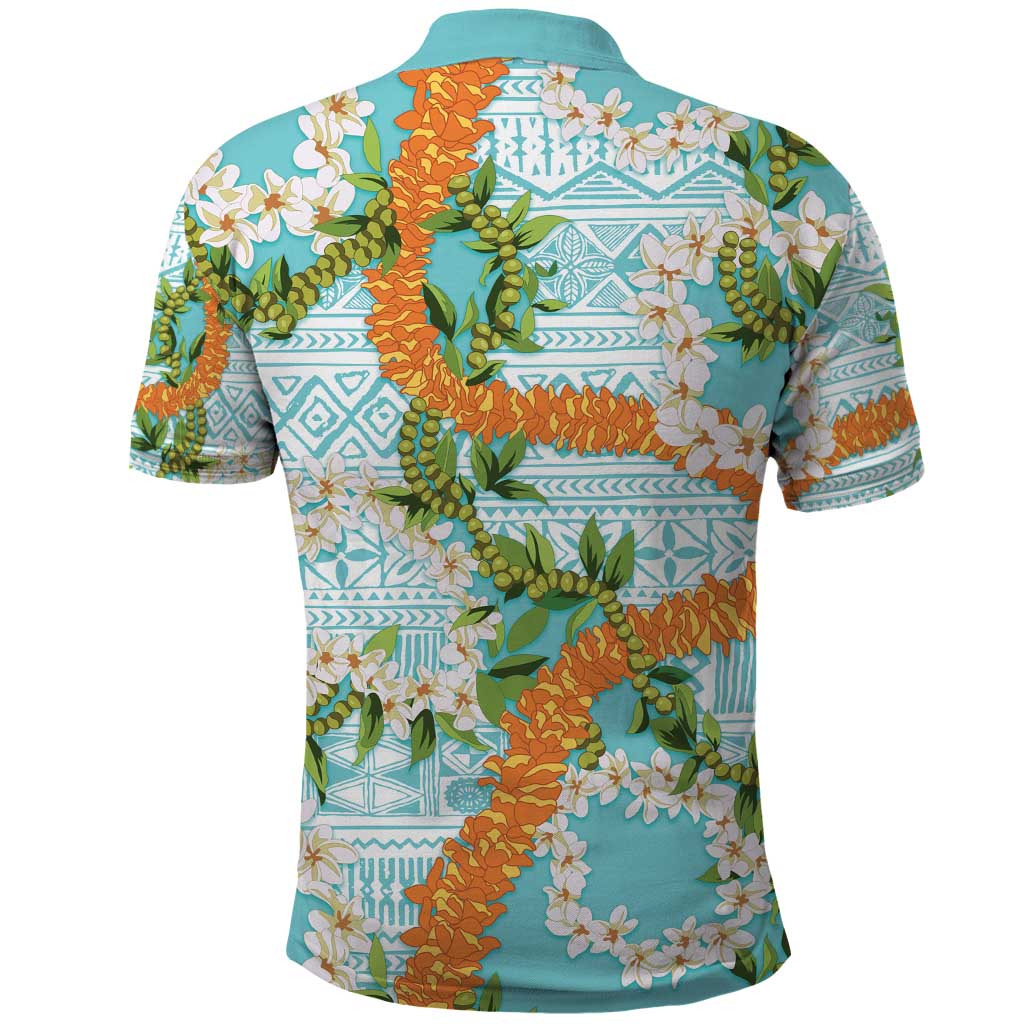 Aloha Festive Hawaii Polo Shirt Mokihana - Maile and Ilima on Turquoise - Polynesian Pride