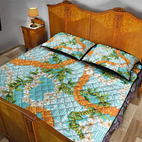 Aloha Festive Hawaii Quilt Bed Set Mokihana - Maile and Ilima on Turquoise - Polynesian Pride