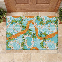 Aloha Festive Hawaii Rubber Doormat Mokihana - Maile and Ilima on Turquoise - Polynesian Pride