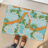 Aloha Festive Hawaii Rubber Doormat Mokihana - Maile and Ilima on Turquoise - Polynesian Pride