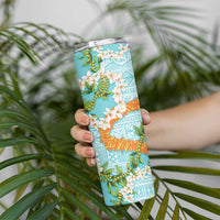 Aloha Festive Hawaii Skinny Tumbler Mokihana - Maile and Ilima on Turquoise - Polynesian Pride