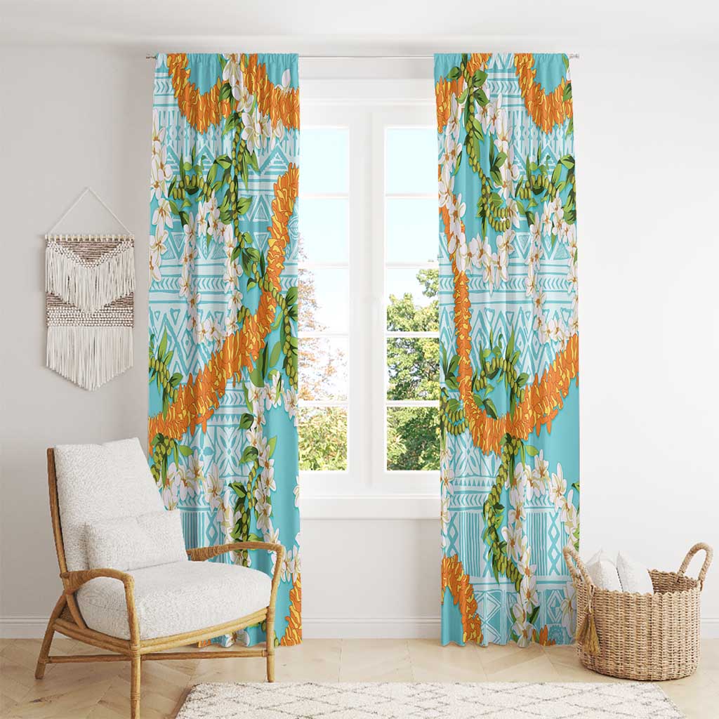 Aloha Festive Hawaii Window Curtain Mokihana - Maile and Ilima on Turquoise - Polynesian Pride