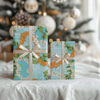Aloha Festive Hawaii Wrapping Paper Mokihana - Maile and Ilima on Turquoise LT7 - Polynesian Pride