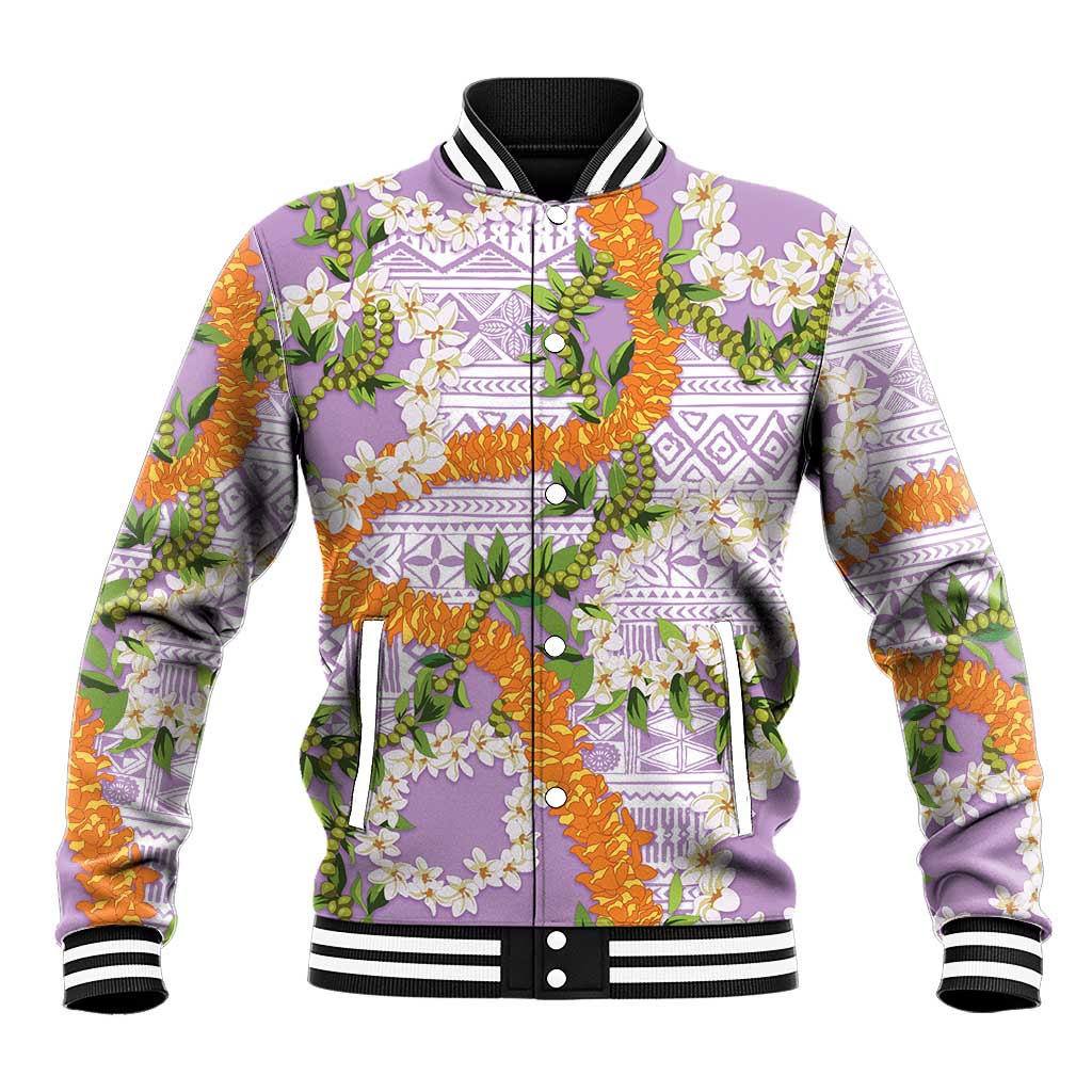 Aloha Festive Hawaii Baseball Jacket Mokihana - Maile and Ilima on Lilac - Polynesian Pride
