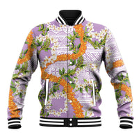 Aloha Festive Hawaii Baseball Jacket Mokihana - Maile and Ilima on Lilac - Polynesian Pride