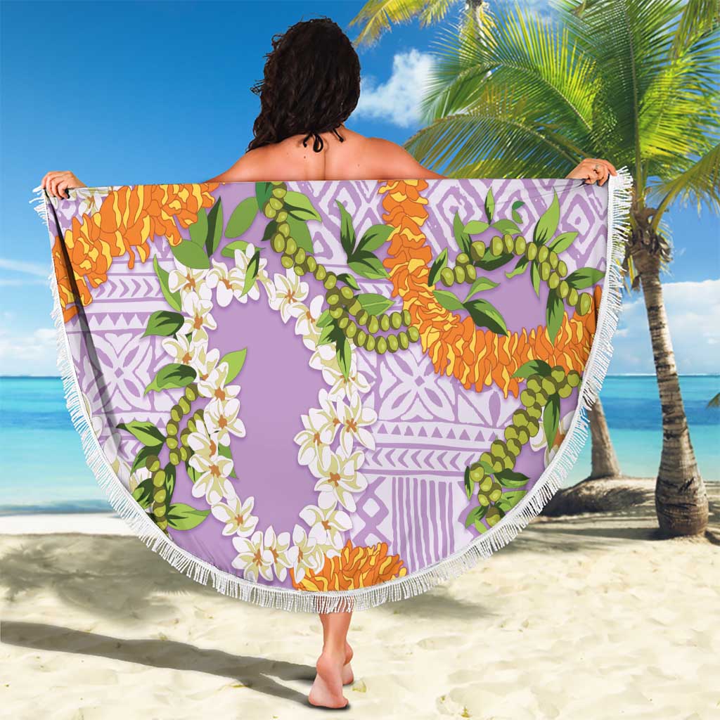 Aloha Festive Hawaii Beach Blanket Mokihana - Maile and Ilima on Lilac - Polynesian Pride
