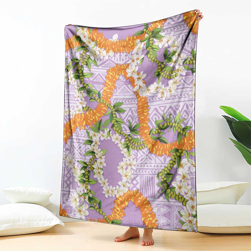 Aloha Festive Hawaii Blanket Mokihana - Maile and Ilima on Lilac - Polynesian Pride