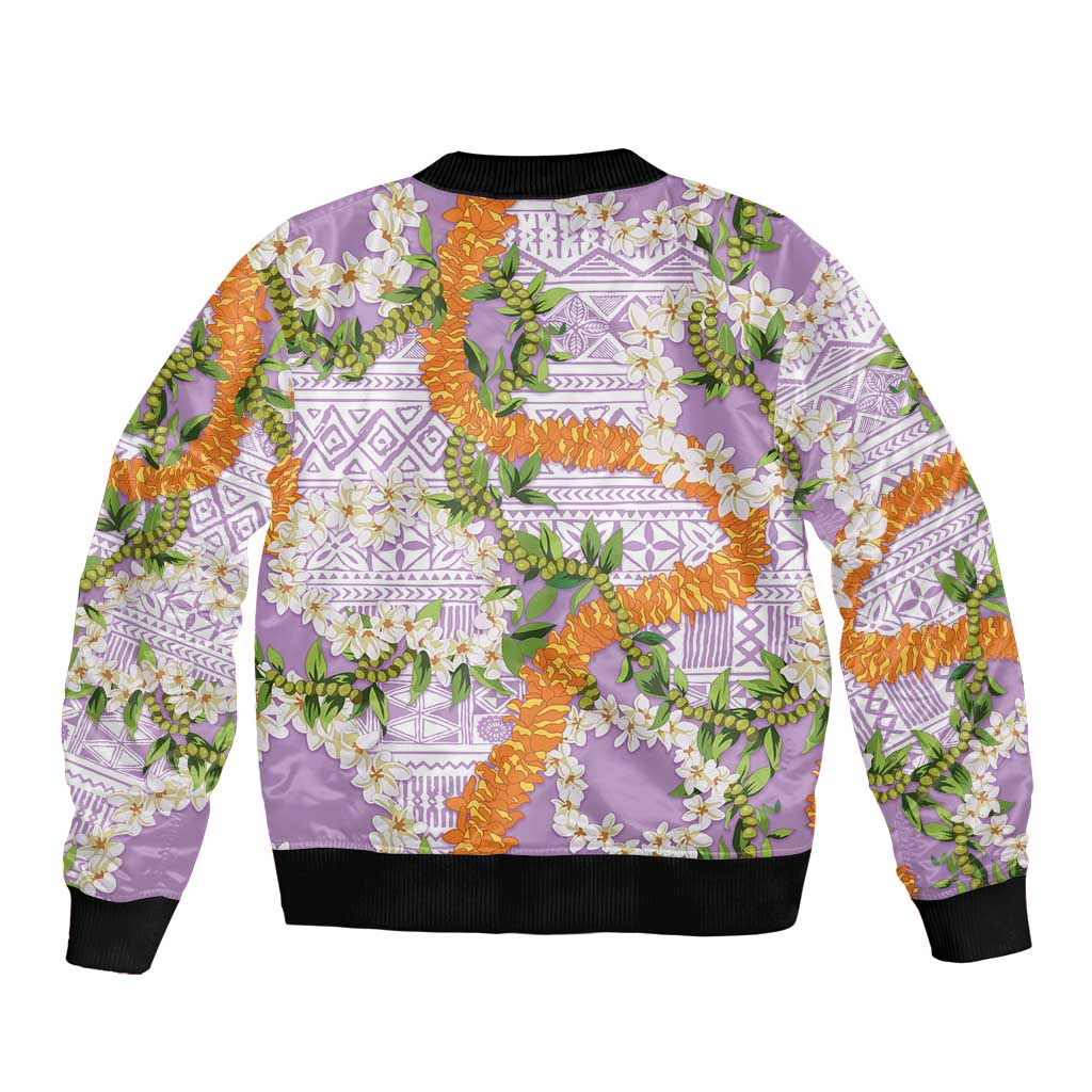 Aloha Festive Hawaii Bomber Jacket Mokihana - Maile and Ilima on Lilac - Polynesian Pride