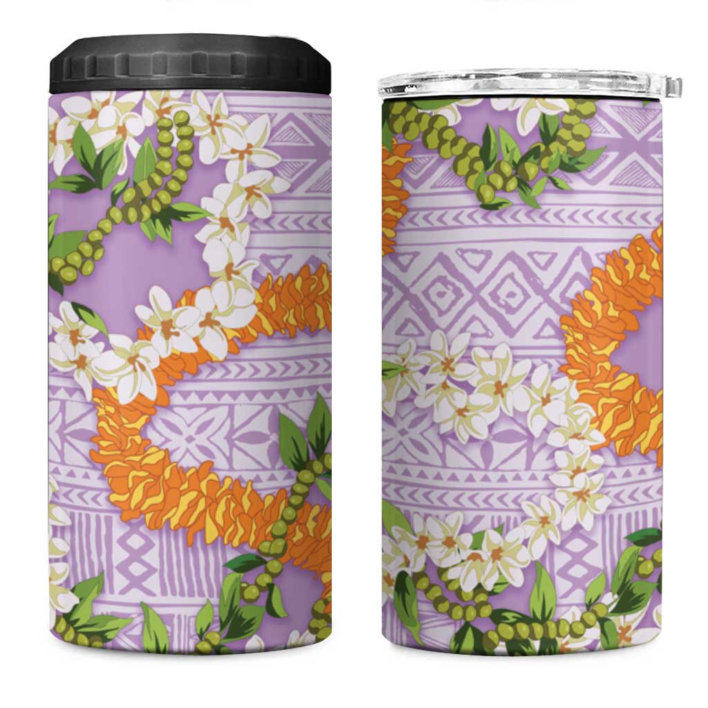 Aloha Festive Hawaii 4 in 1 Can Cooler Tumbler Mokihana - Maile and Ilima on Lilac - Polynesian Pride